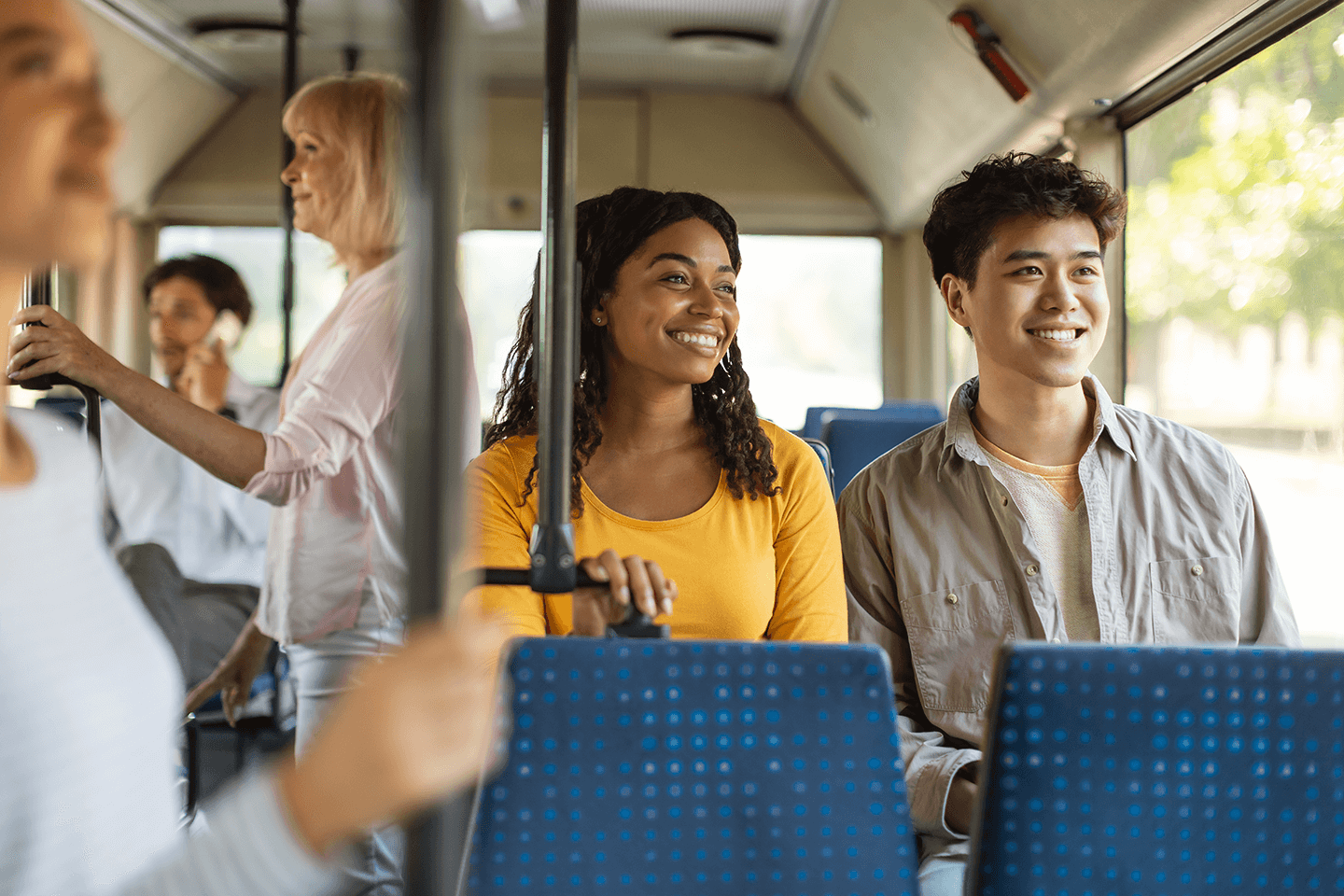 Public Transportation Portrait Smiling Riders